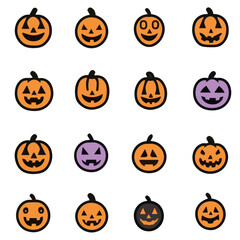 Outline icon set of Halloween pumpkin cute