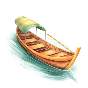 recommend clip art: Watercolor Illustration of a Wooden Rowboat with a Green Canopy on the Water.