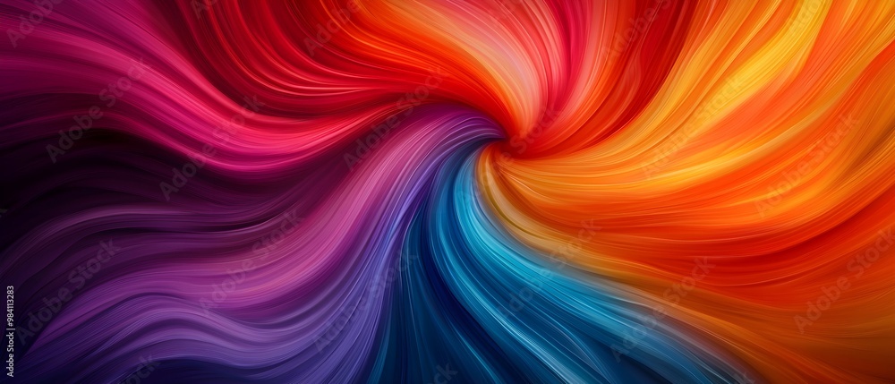 Poster dynamic whirlpool of bright, contrasting colors twisting into otherworldly patterns, creative colors