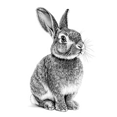 Fototapeta premium Detailed Sketch of a Netherland Dwarf Rabbit Sitting Calmly in a Natural Pose. Generative AI