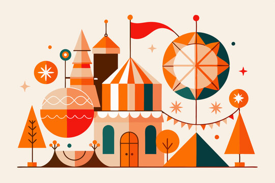 Abstract minimalist art depicting a christmas circus adventure scene