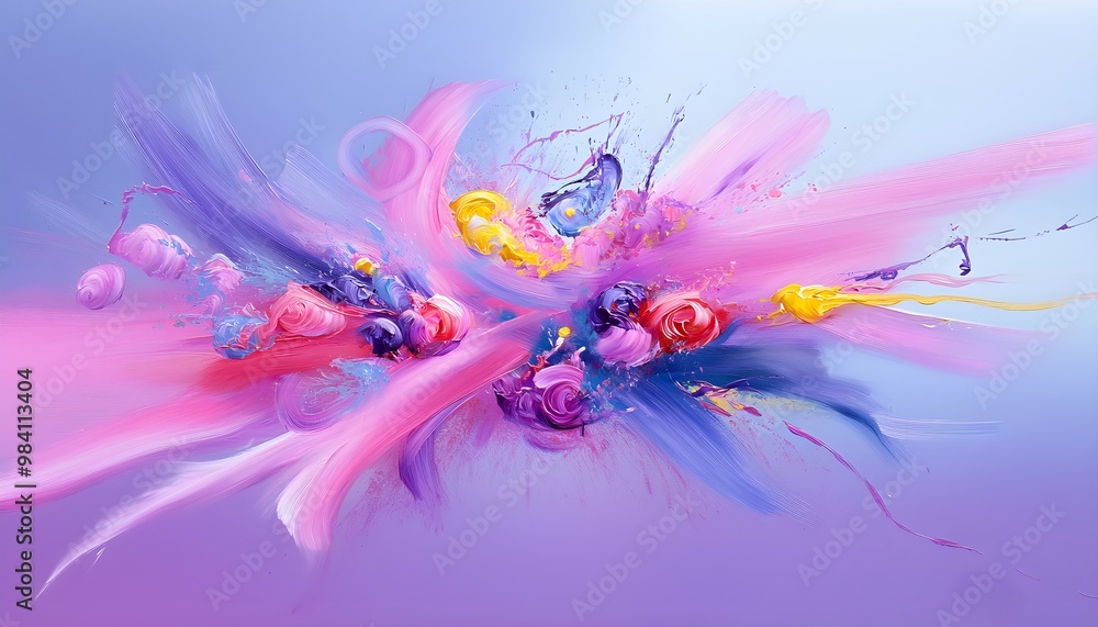 Poster explosion of vibrant hues shaping a universe of abstract forms, representing limitless imagination, 