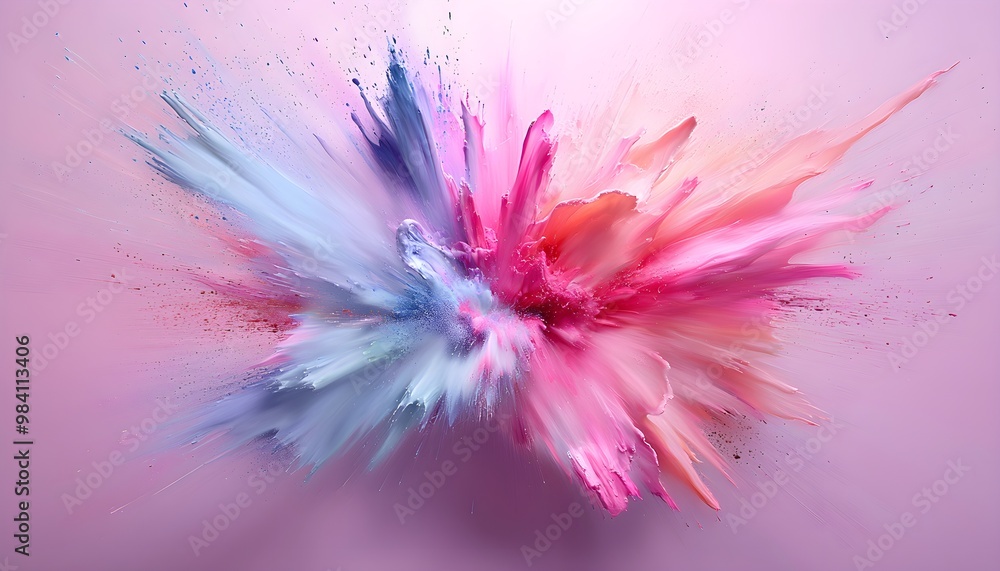 Poster explosion of vibrant hues shaping a universe of abstract forms, representing limitless imagination, 