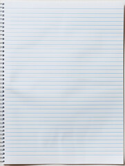 Notebook Lined Paper Background with horizontal lines neatly spaced across a clean white sheet	