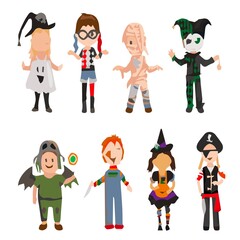 Cartoon cute halloween kids in trick or treat