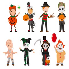 Cartoon cute halloween kids in trick or treat