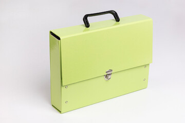 box folder package with handle on colorful background. colorful bags.