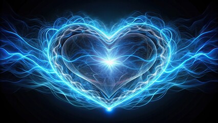 Bioluminescent heart with blue energy waves pulsating