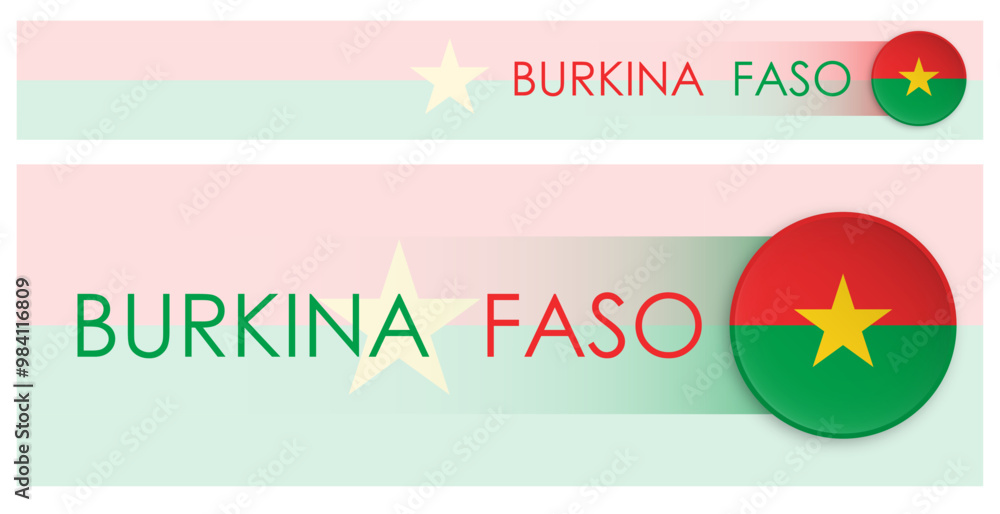 Wall mural burkina faso flag horizontal web banner in modern neomorphism style. webpage burkina faso country he