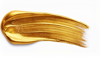 glittering golden oil brush stroke on white background