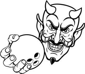 Devil Ten Pin Bowling Ball Sports Mascot Cartoon