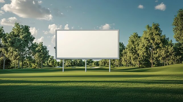Golf course billboard mockup, ideal for golf equipment and tournament advertising 
