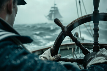 Fototapeta premium A male yacht captain made generative AI technology