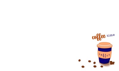 Hand drawn coffee cup with text coffee time, use as invitation card. Isolated on white background with copy space.