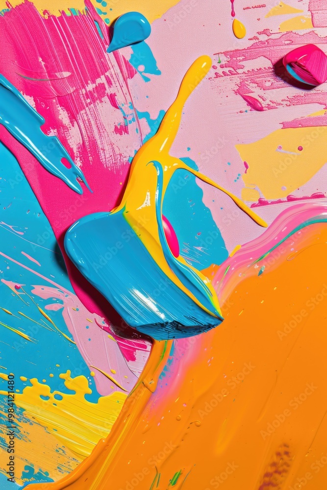 Poster multicolored paint splatter on canvas, artistic expression of color and creativity.