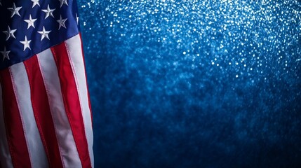 Obraz premium American Flag on a Blue Sparkling Backdrop During a Festive Celebration