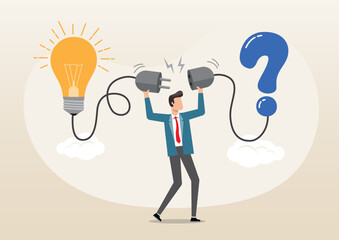 businessman connect question mark with lightbulb solution