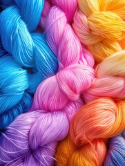 Bundles of colorful yarn ready to knit or crochet