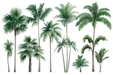 A set of realistic palm trees with lush green fronds swaying gently in an invisible breeze