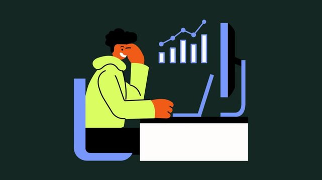 Animated Stock Market Trader And Computer