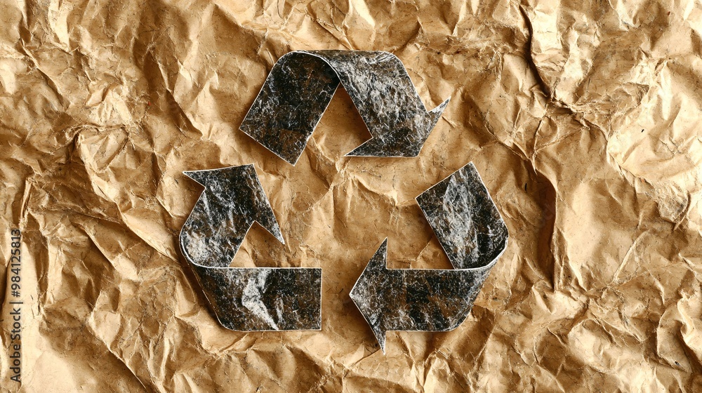 Poster a biodegradable plastic package with a prominent recycle symbol on the front. the image highlights t