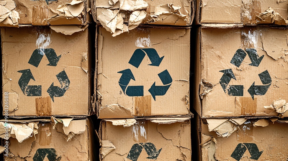 Aufkleber A stack of paperboard boxes with a visible recycle symbol on each box. The clean, modern design emphasizes the role of recycled paper in reducing environmental waste. Large space for text in center
