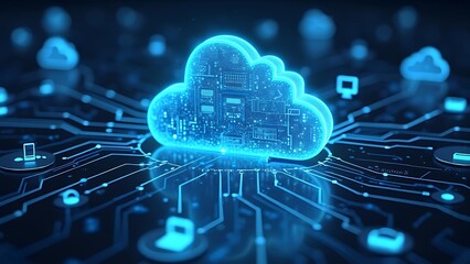 A cloud computing technology concept illustrates the delivery of computing services over the internet, enabling flexible resources, scalable solutions, enhanced collaboration for users and businesses.