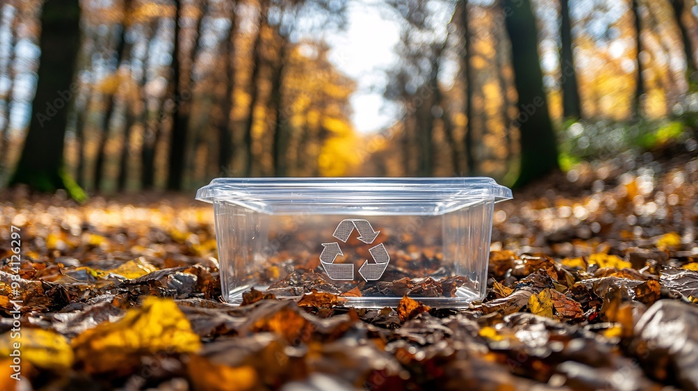 Aufkleber a clear plastic container with a large recycle symbol printed on its lid. the photo showcases the im