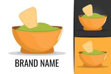Mexican food Guacamole logo. Guacamole salad bowl logotype. Gourmet vegetarian meal logo