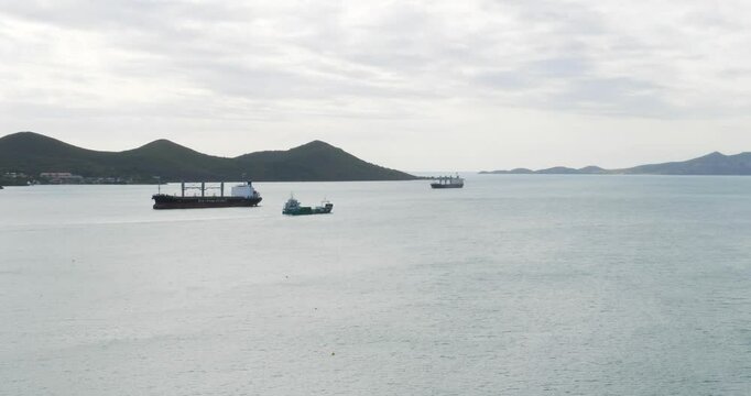 Commercial ships in Noumea Port, New Caledonia.Commercial ships traffic in South-West Pacific Ocean.