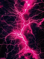 Obraz premium A surreal and vibrant image featuring a large pink lightning bolt striking across the dark sky, evoking themes of energy, power, and nature's unpredictability.