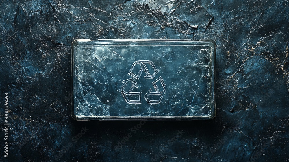 Poster a plastic lunchbox with a recycle symbol molded into the lid. the image encourages the recycling of 