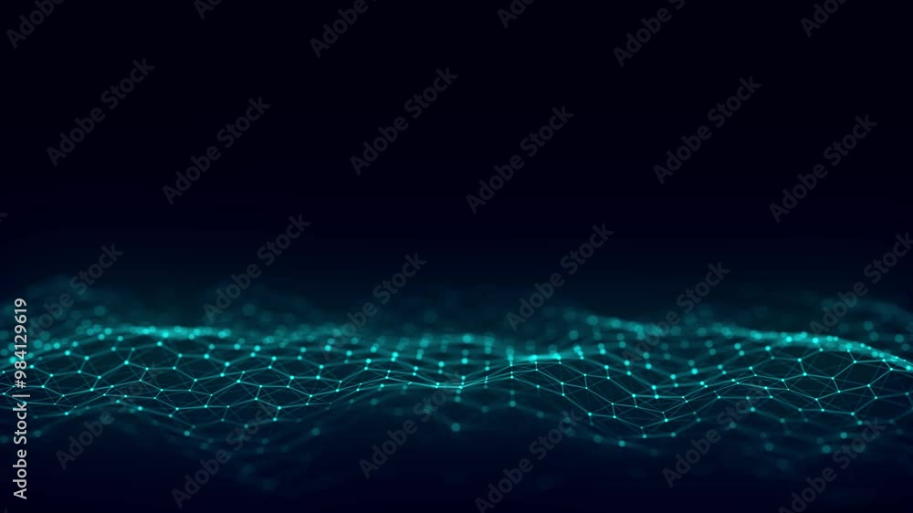 Aufkleber digital hexagon dynamic wave of particles. abstract blue futuristic background. big data visualizati