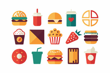Minimalist junk food icons collection for design projects and branding