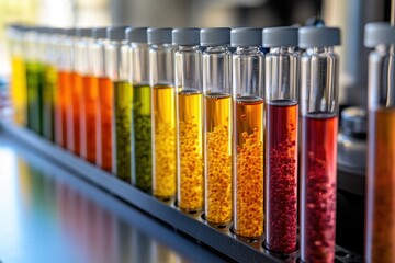 food quality testing, the food quality analysis lab showcases diverse products in colorful test tubes filled with various food extracts