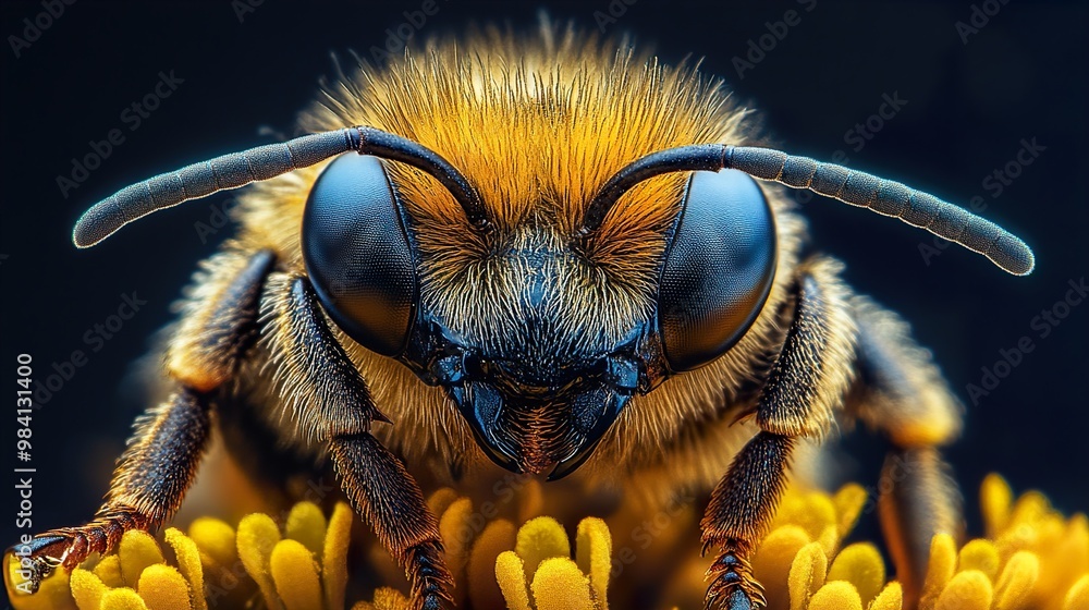 Wall mural Close-Up Macro Photography of a Bee on a Flower