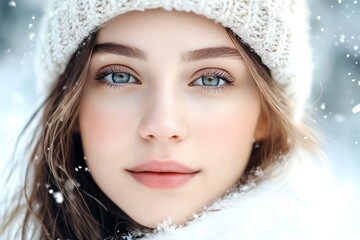 雪の中で微笑む女性