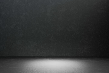 Empty Studio room of grey cement wall texture background, Kitchen Room Gray concrete podium mockup for product presentation in loft style, 3d render