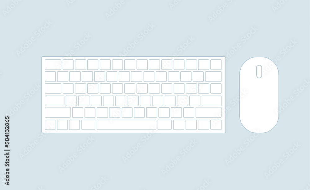 Fototapete a simple vector illustration of a computer keyboard and mouse from a top-down view. the minimal desi