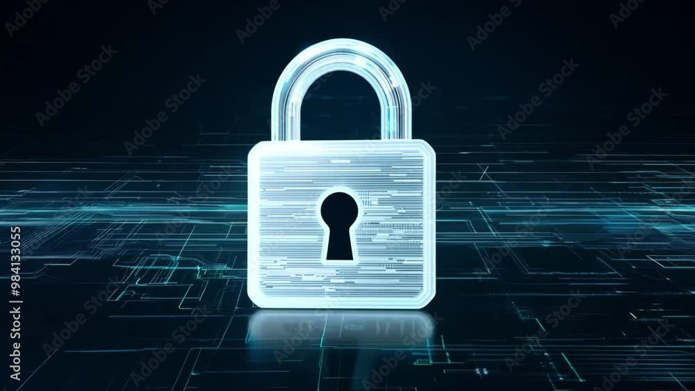 Aufkleber A digital padlock is displayed against a high-tech background of interconnected lines, symbolizing advanced cybersecurity measures and data protection concepts.
