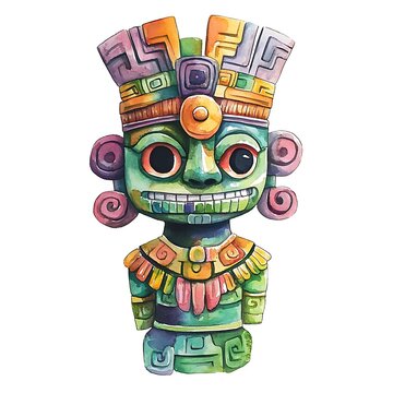 recommend clip art: Watercolor Illustration of a Colorful Mayan Idol with Geometric Patterns.