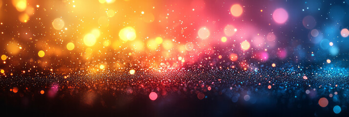 Obraz premium Radiant light bursting from the center with soft bokeh dots in pink, yellow, and blue scattered around,