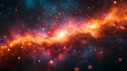 Obraz premium A burst of white light at the center with scattered multicolored bokeh in neon shades,