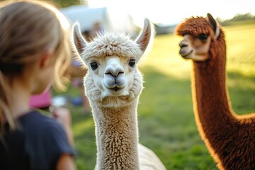 Obraz premium Cute Fluffy Llamas in the Sunlight