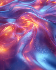 Fototapeta premium A fluid neon wave in pink and blue reflecting on a glossy surface,
