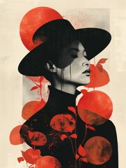 The style is graphic and symbolic, with a strong use of contrast and minimalistic design elements
