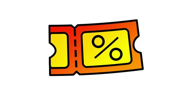 Looping animation of a coupon with a dotted line and percentage symbol, indicating a discount or promotional voucher