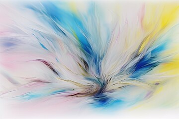 Obraz premium Artistic abstract background with fluid texture and explosion of vibrant colors in shades of blue, yellow, and white, creating a dynamic and modern effect. 