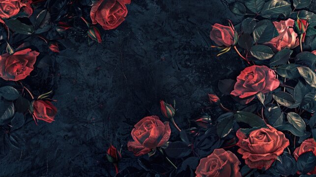Fototapeta Dark Roses. Vintage Floral Art Design on Abstract Gothic Background
