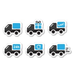 Fast shipping delivery truck flat vector icon for apps and websites on background